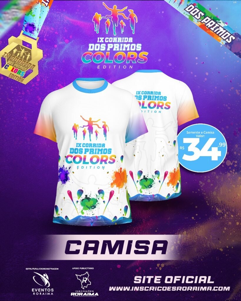 CAMISETA - Corrida dos PRIMOS COLORS 2025 9ª Edição